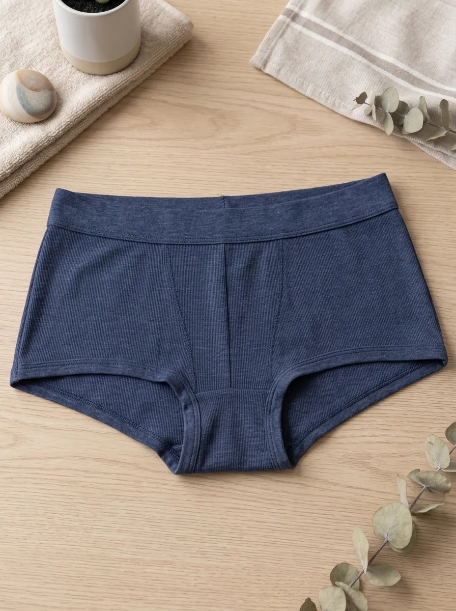 Women's Navy Blue Ribbed Cotton Printed Panties