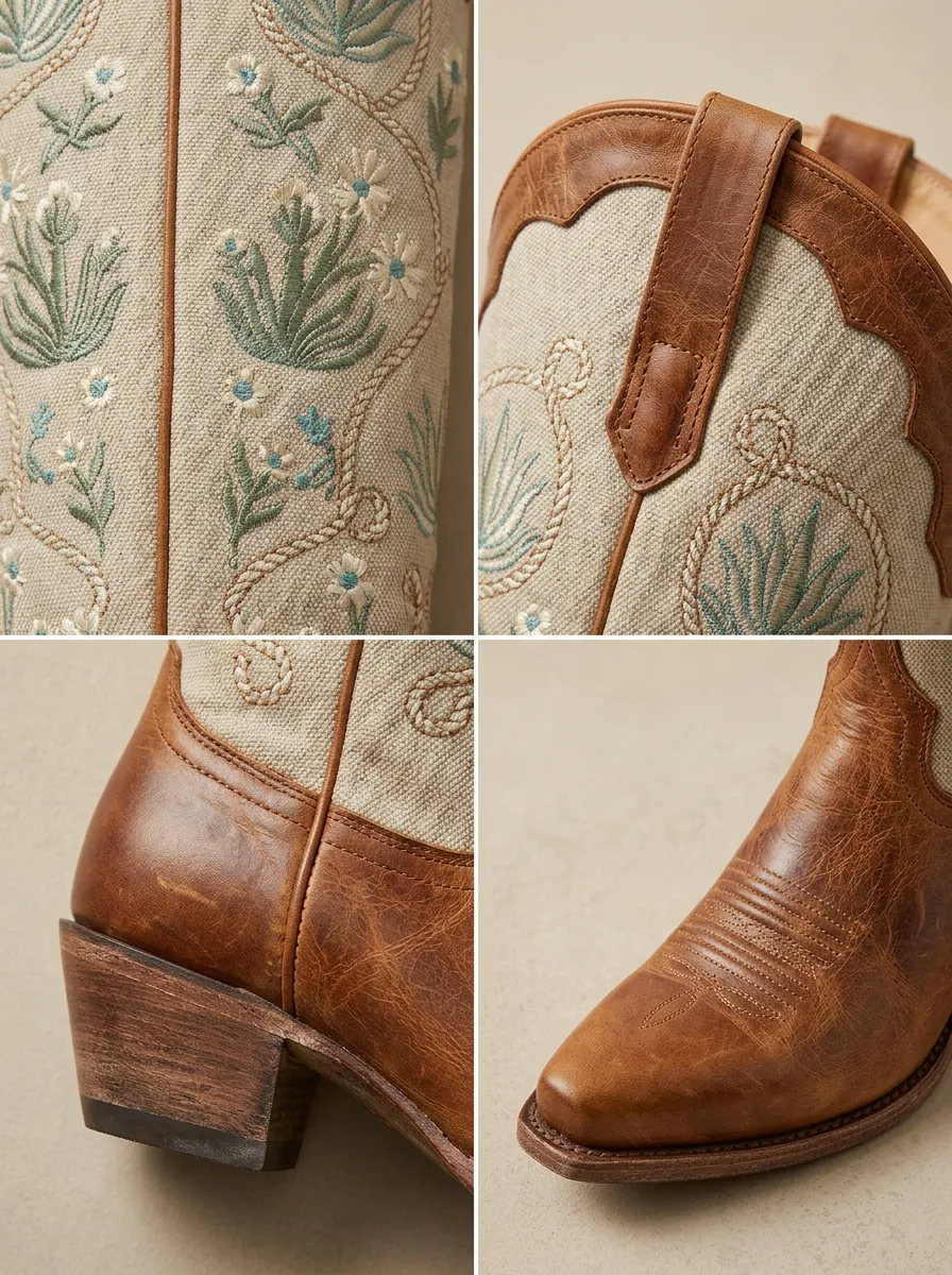 Men's Western Cowgirl Floral Rope Embroidered Printed Western Boots