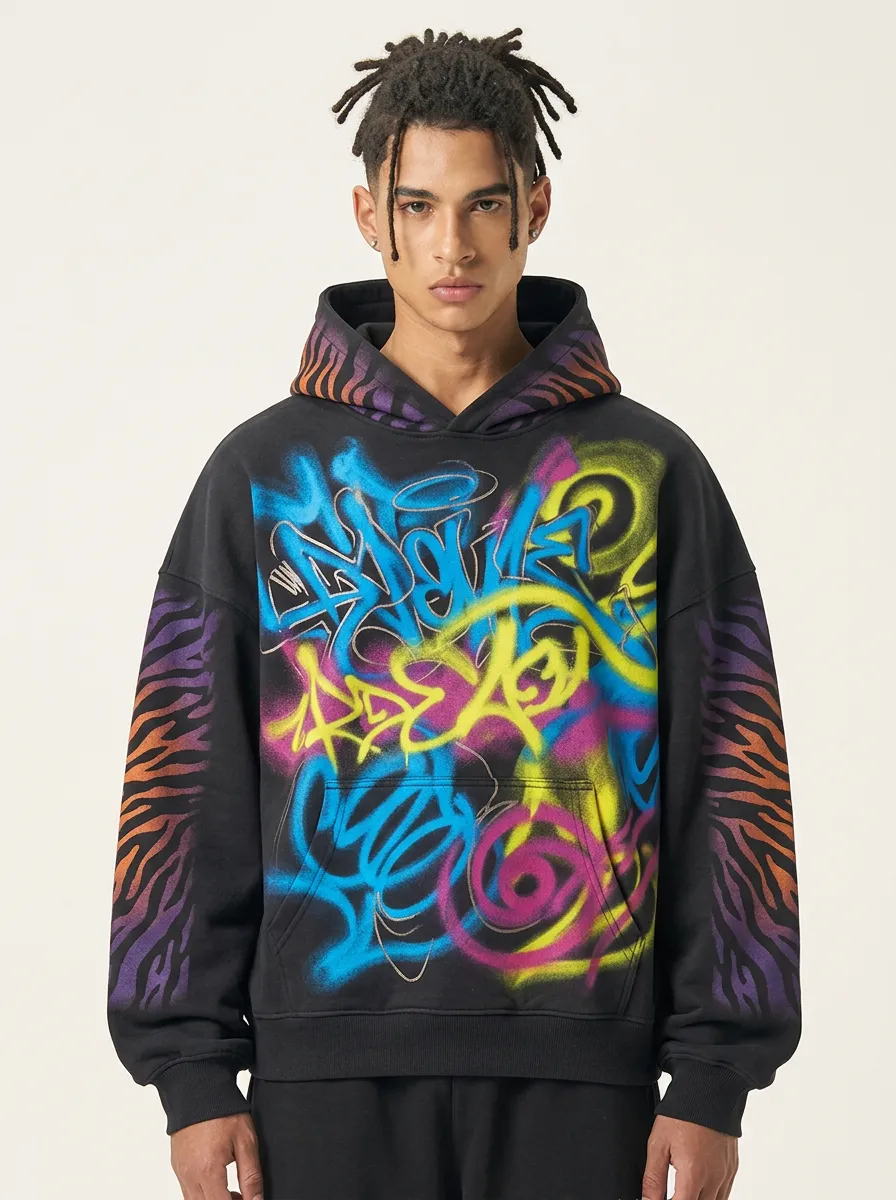 Unisex Streetwear Graffiti Tiger Stripe Graphic Hoodie