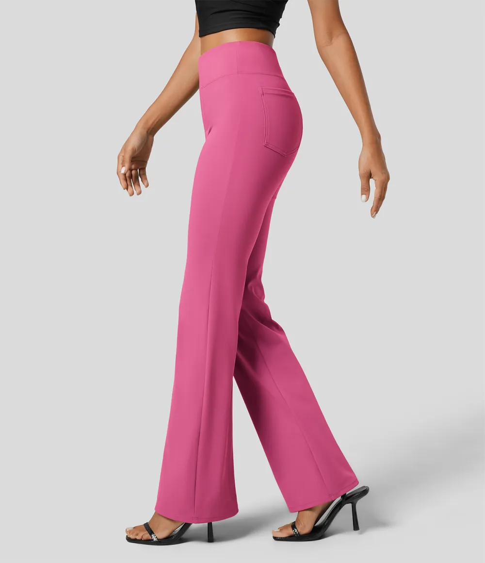  High Waisted Back Side Pocket Slight Flare Work Pants