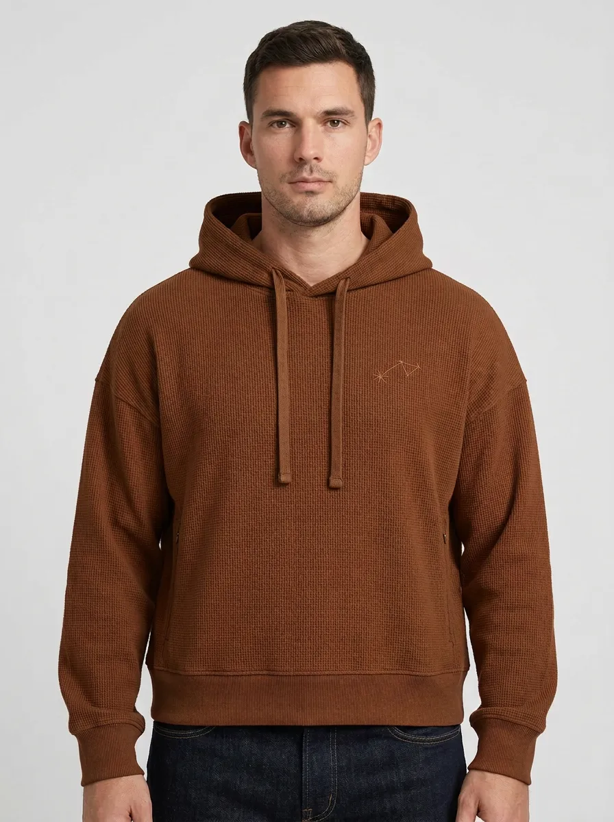 Men's Bicycle Outline Embroidered Waffle Waffle-Knit Pullover Hoodie