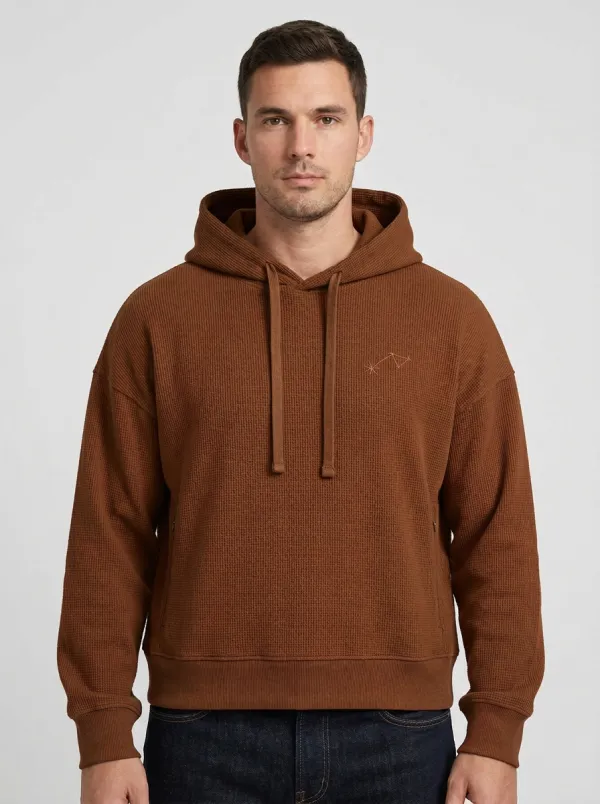 Men's Bicycle Outline Embroidered Waffle Waffle-Knit Pullover Hoodie