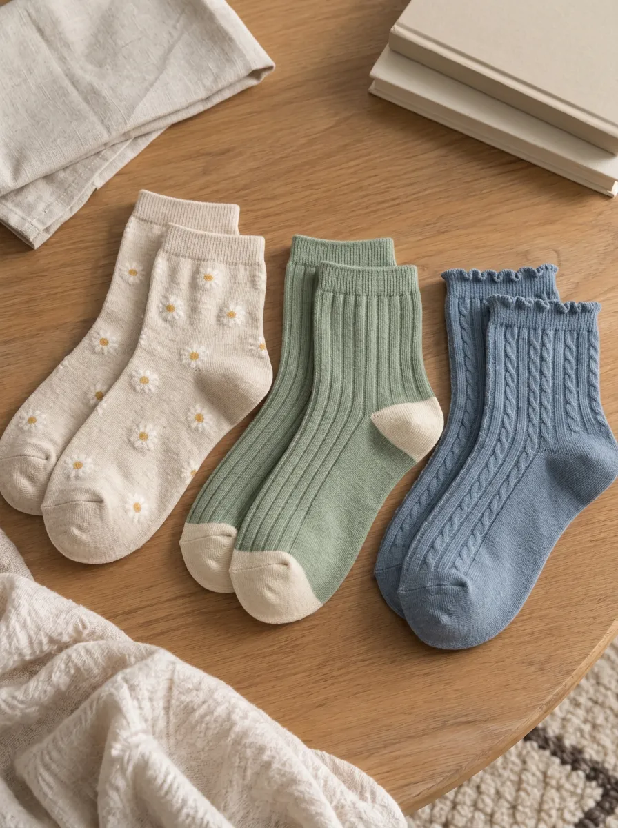 Women's Floral Daisy Ribbed Knit Printed Socks Set