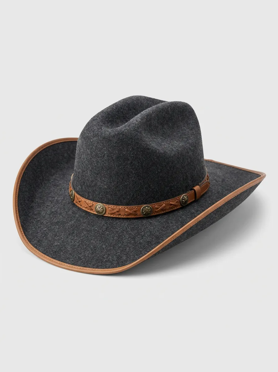 Studded Trim Cowboy Hat with Felt Finish