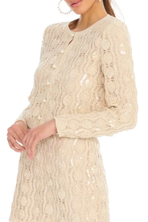Beaded Cream Knit Cardigan