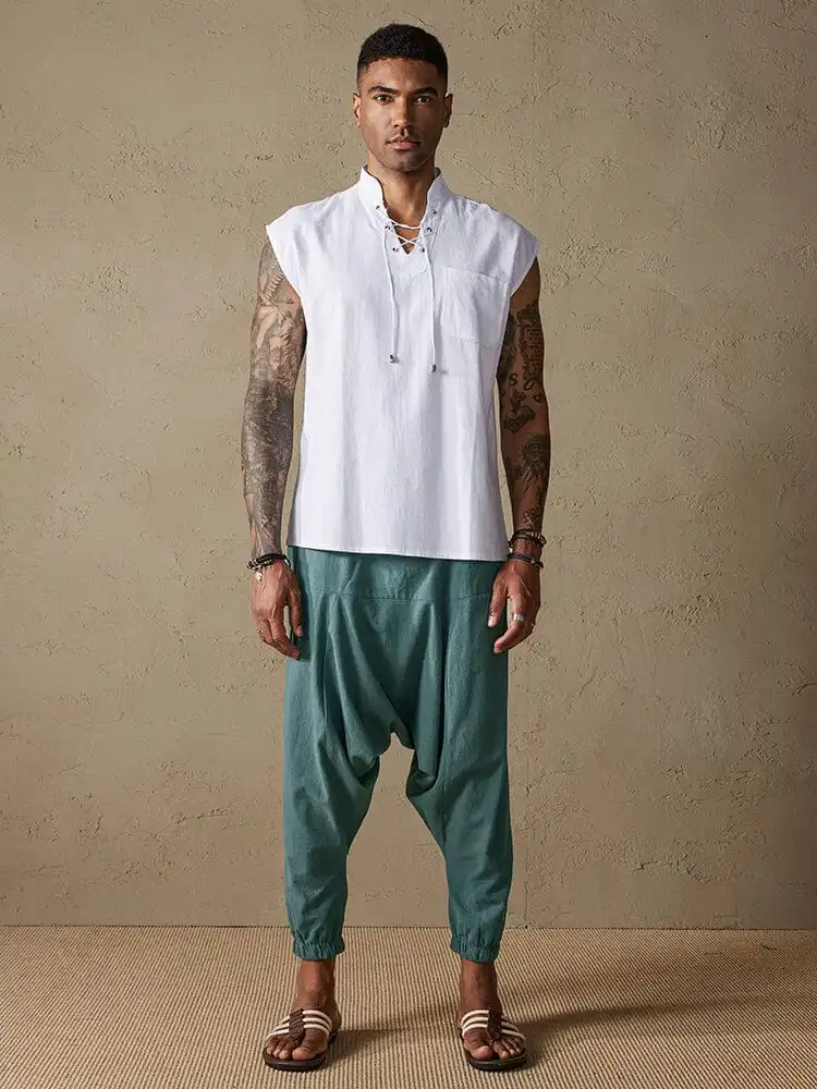 Drop Crotch Linen Pants
