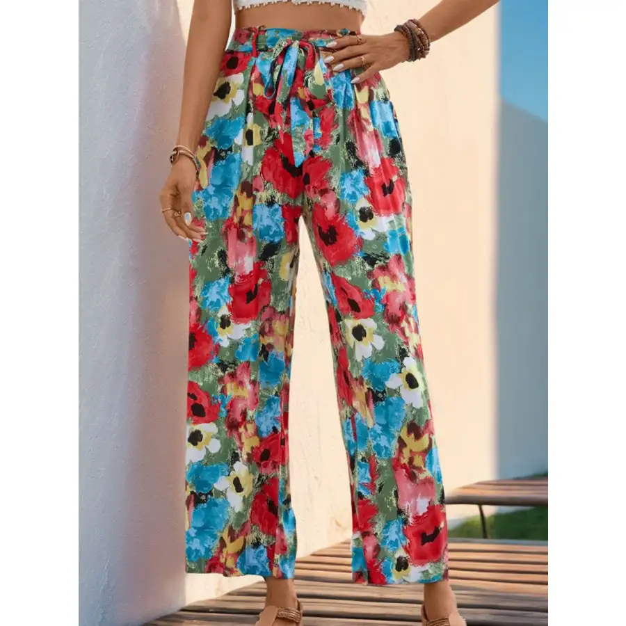 Tied Printed Wide Leg Pants
