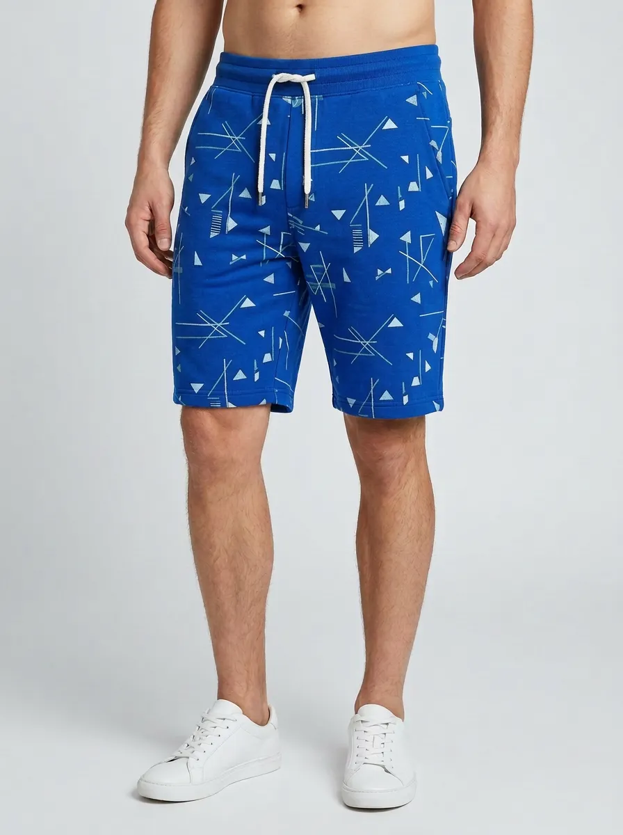 Men's Drawstring Elastic-Waist Relaxed-Fit Printed Sweat Shorts