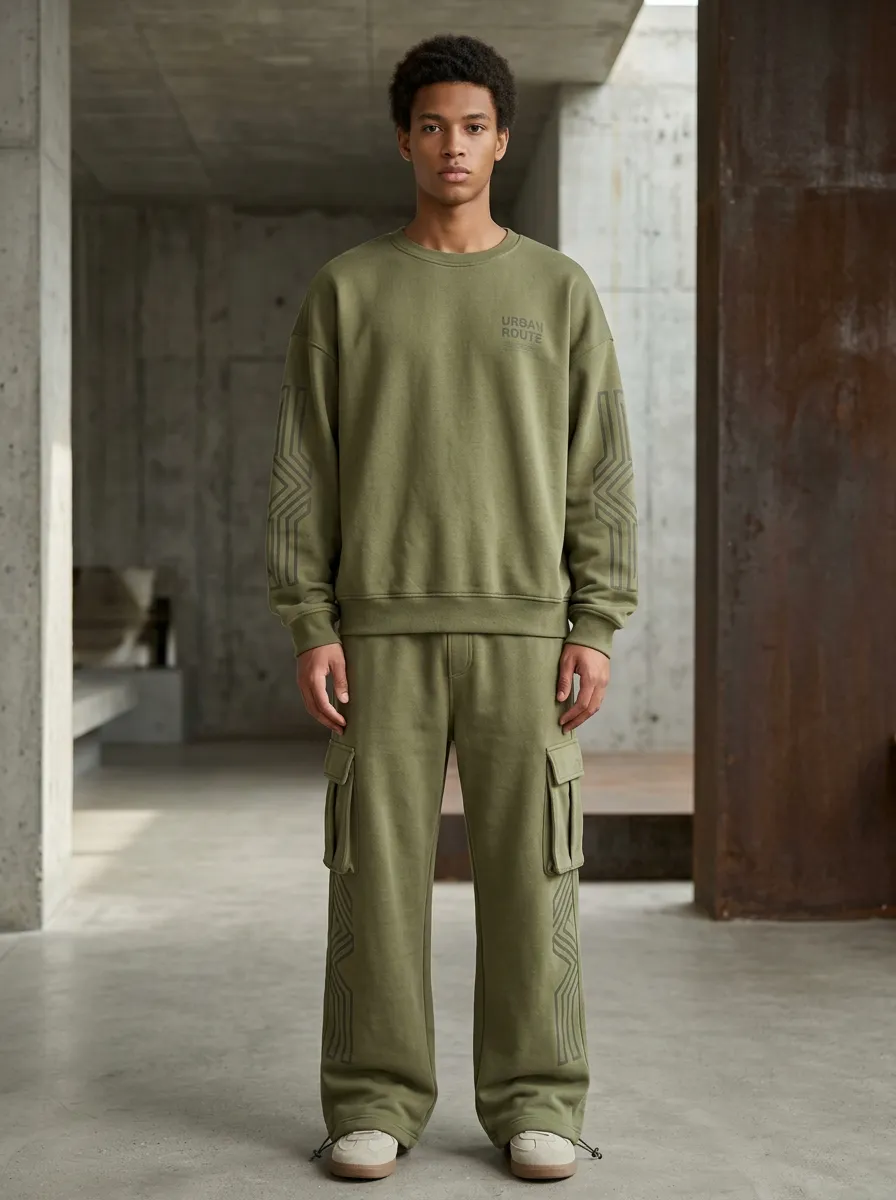 Cargo Sweatpants Geometric Men's Two-Piece Tracksuit