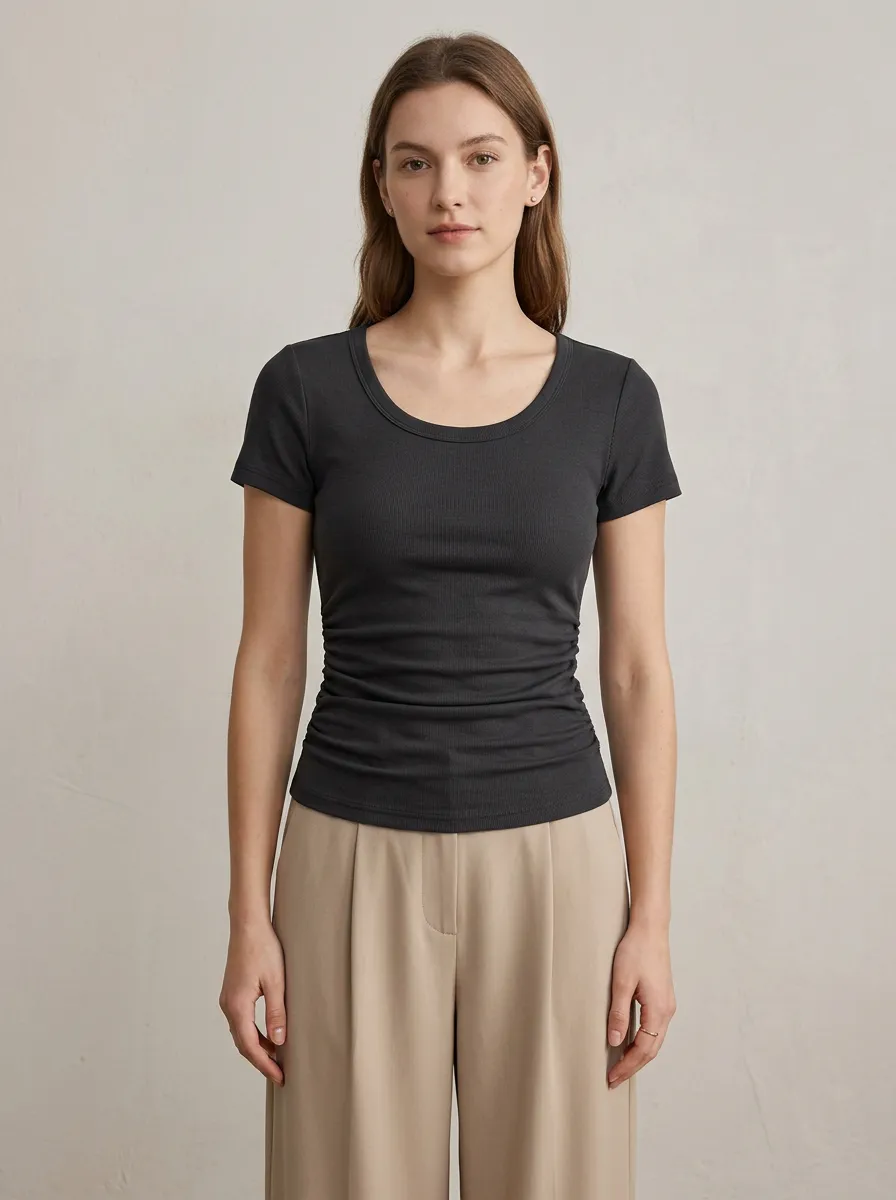 Ruched Waist-Ruched Ruched Ribbed Fitted Top