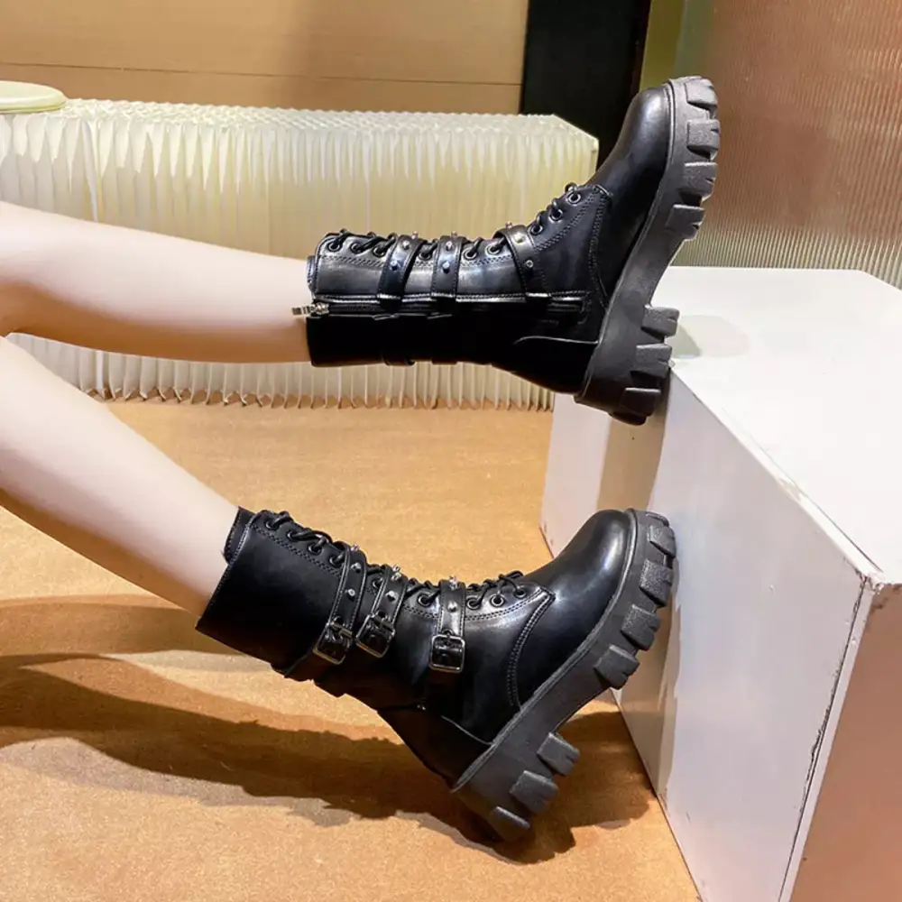 Buckled Lace Up Combat Boots