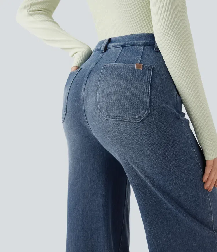 2026🔥  High Waisted Tummy Control Wide Leg Casual Jeans with Pockets
