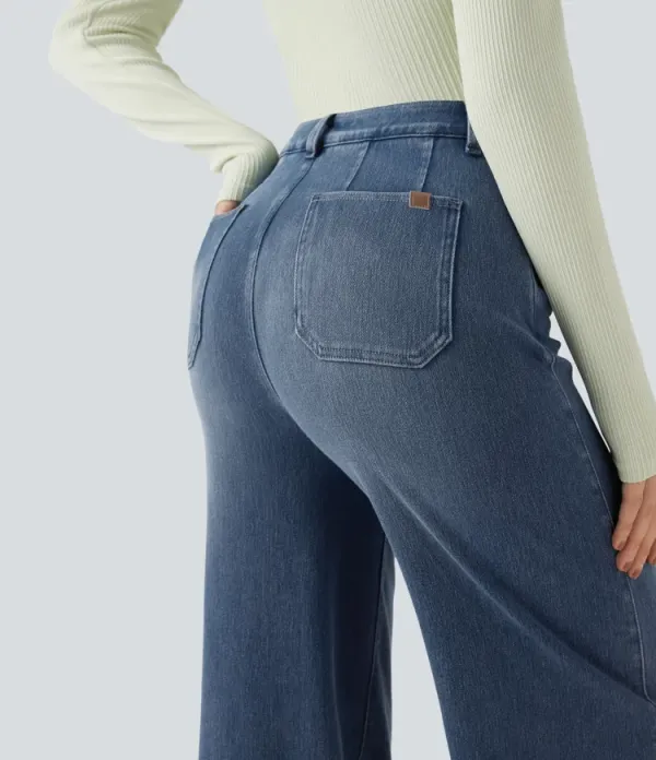2026🔥  High Waisted Tummy Control Wide Leg Casual Jeans with Pockets