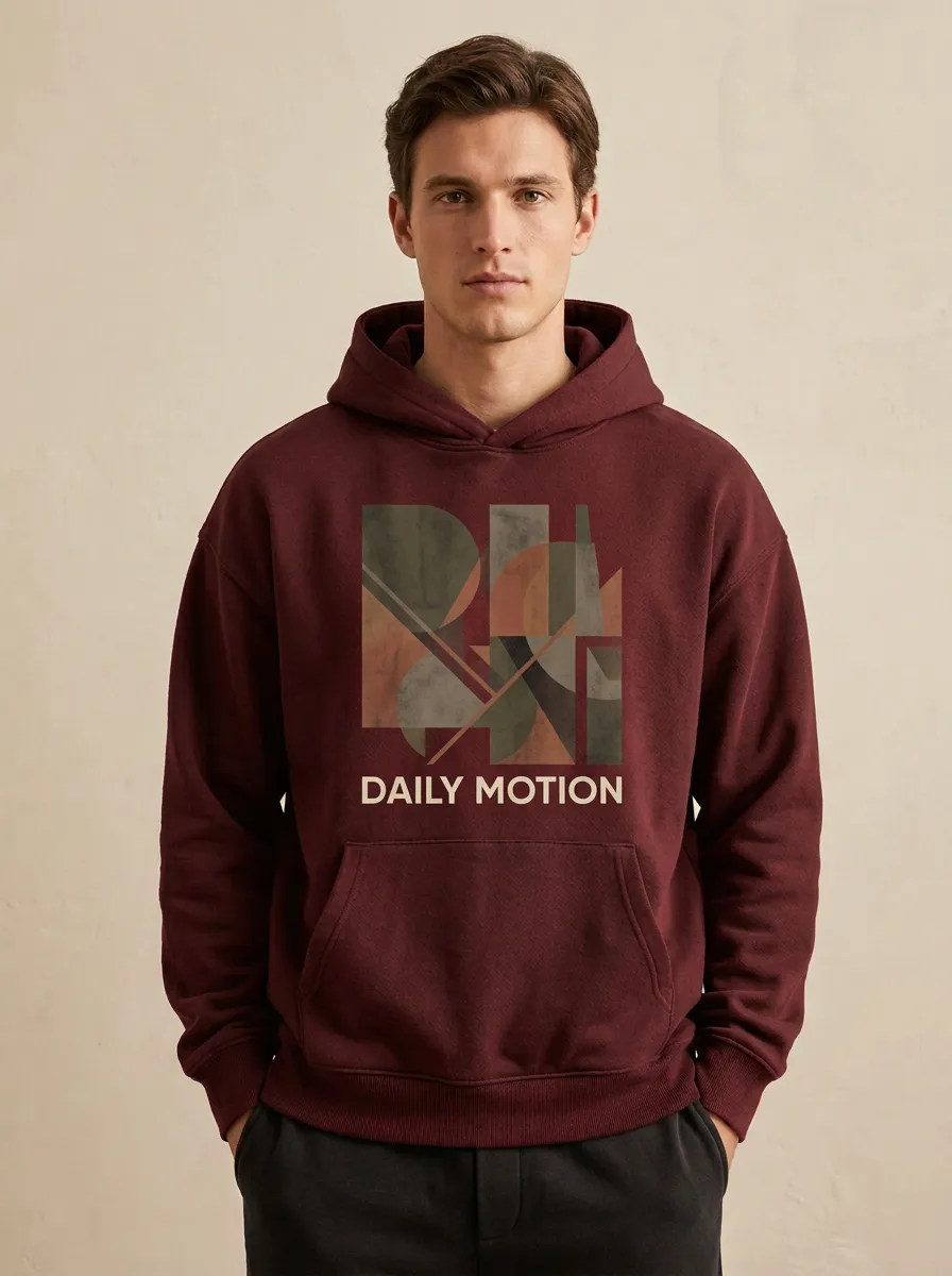 Men's Geometric Abstract Print Relaxed Ribbed Hoodie