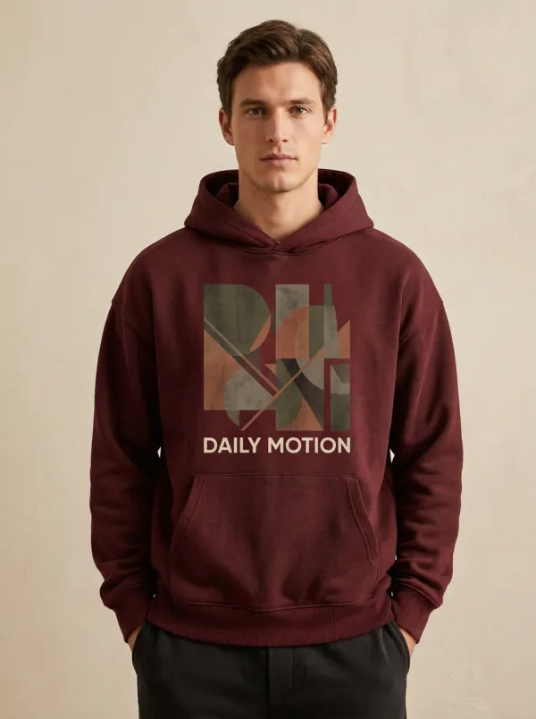 Men's Geometric Abstract Print Relaxed Ribbed Hoodie