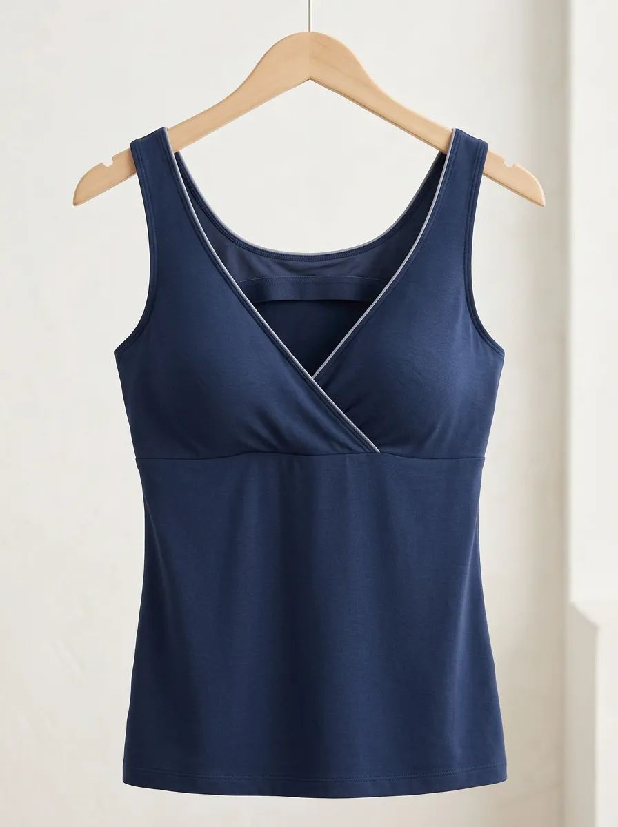 Women's Wrap-Front V-Neck Wide-Strap Built-In-Bra Tank Top