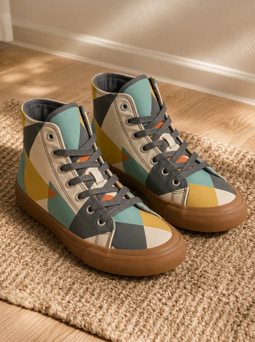 Unisex Geometric Pattern Multicolored Printed Canvas Shoes