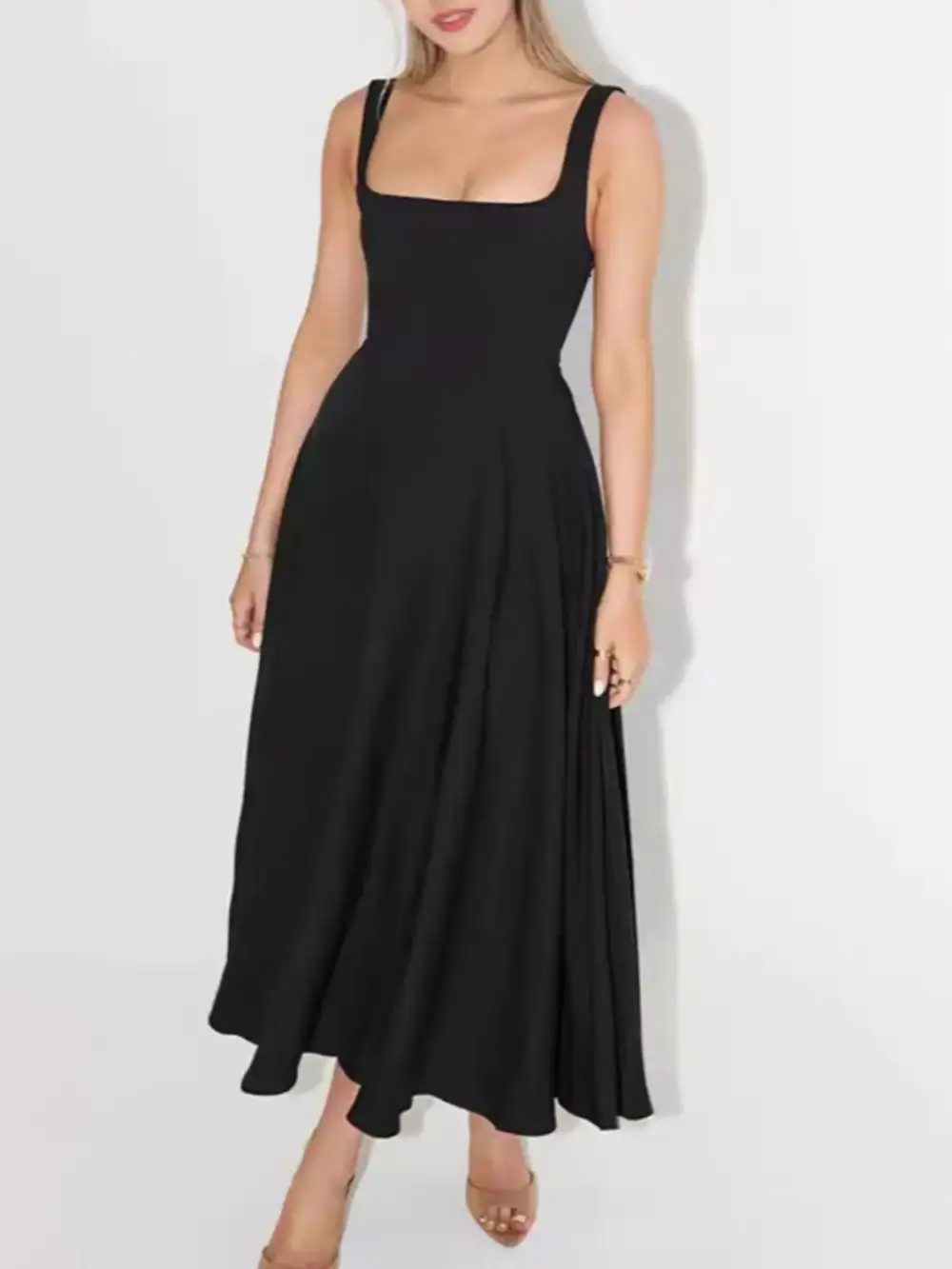 Square Neck Sleeveless Midi Dress