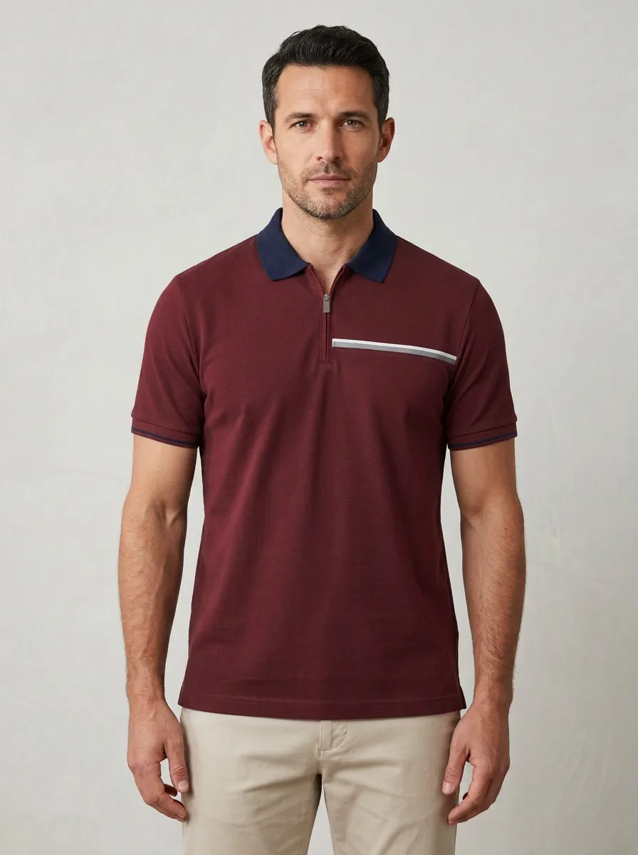 Men's Casual Minimalist Striped Zip-Neck Polo Shirt