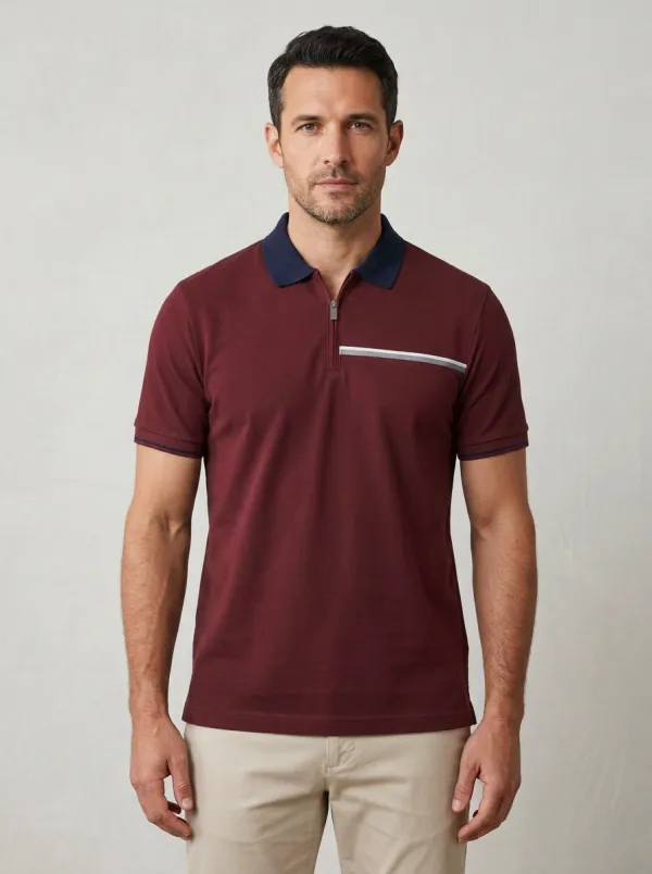 Men's Casual Minimalist Striped Zip-Neck Polo Shirt