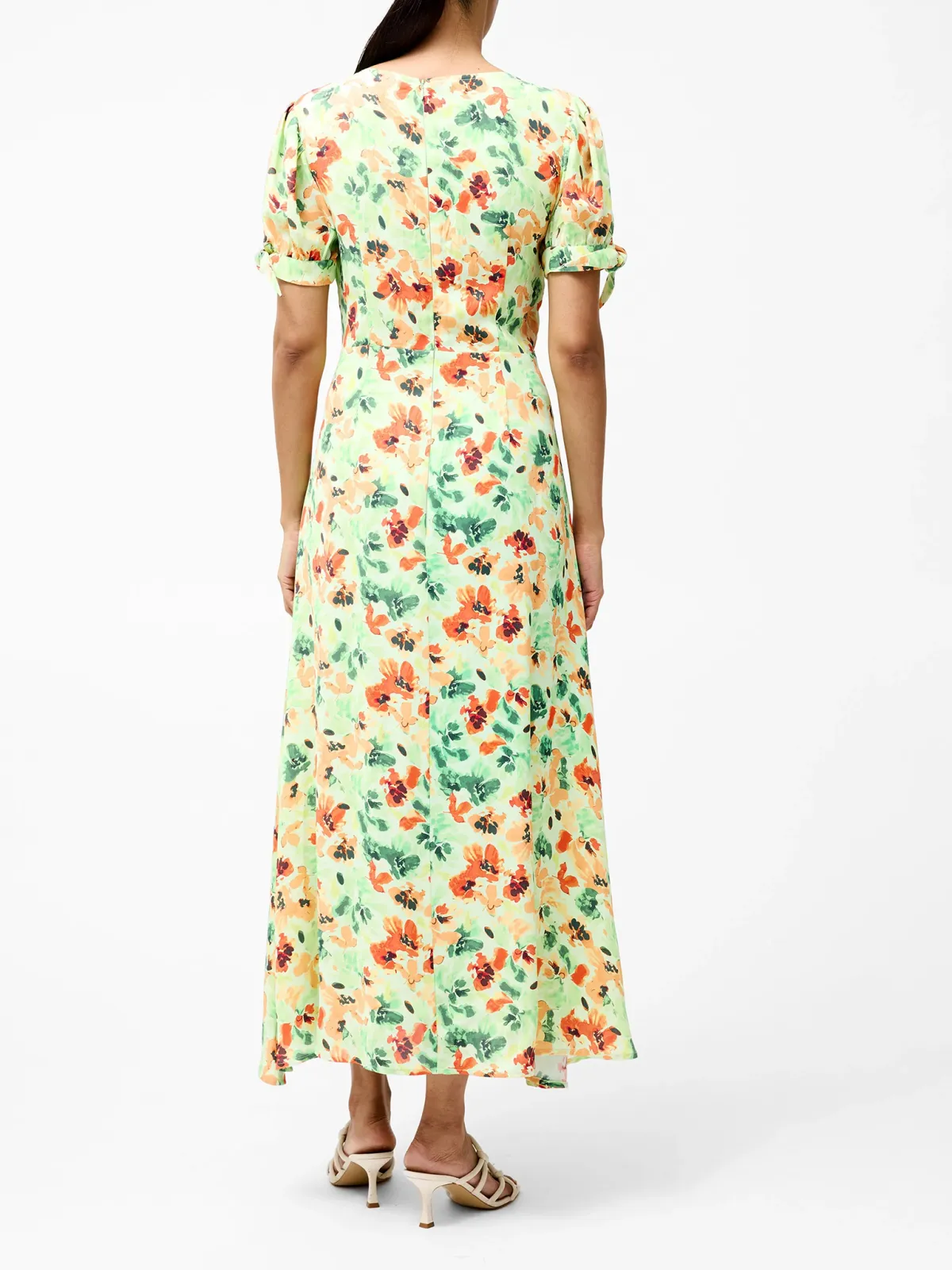 Round Neck Light Green Art Print Short Sleeve Dress