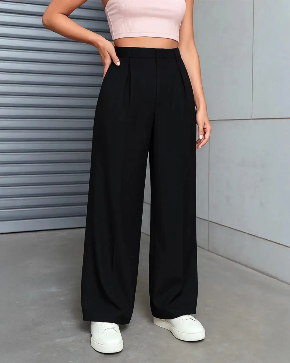 Modern Pleated High Waist Wide Leg Trousers
