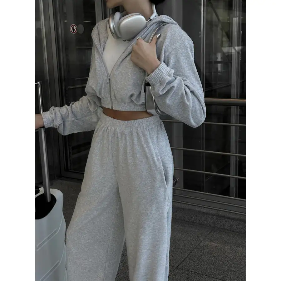 Zip Up Hoodie and Pocketed Pants Set