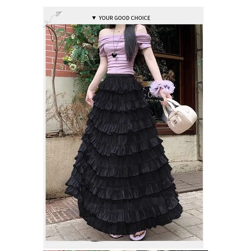 Layered Tulle Puffy Midi Skirt