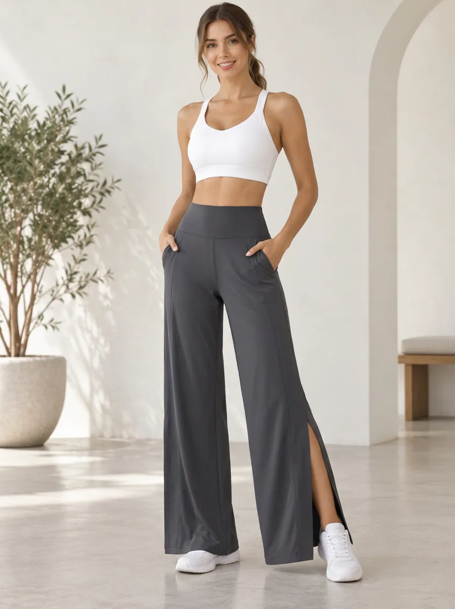 Women's Casual Motion Wide Leg Side Slit Active Pants