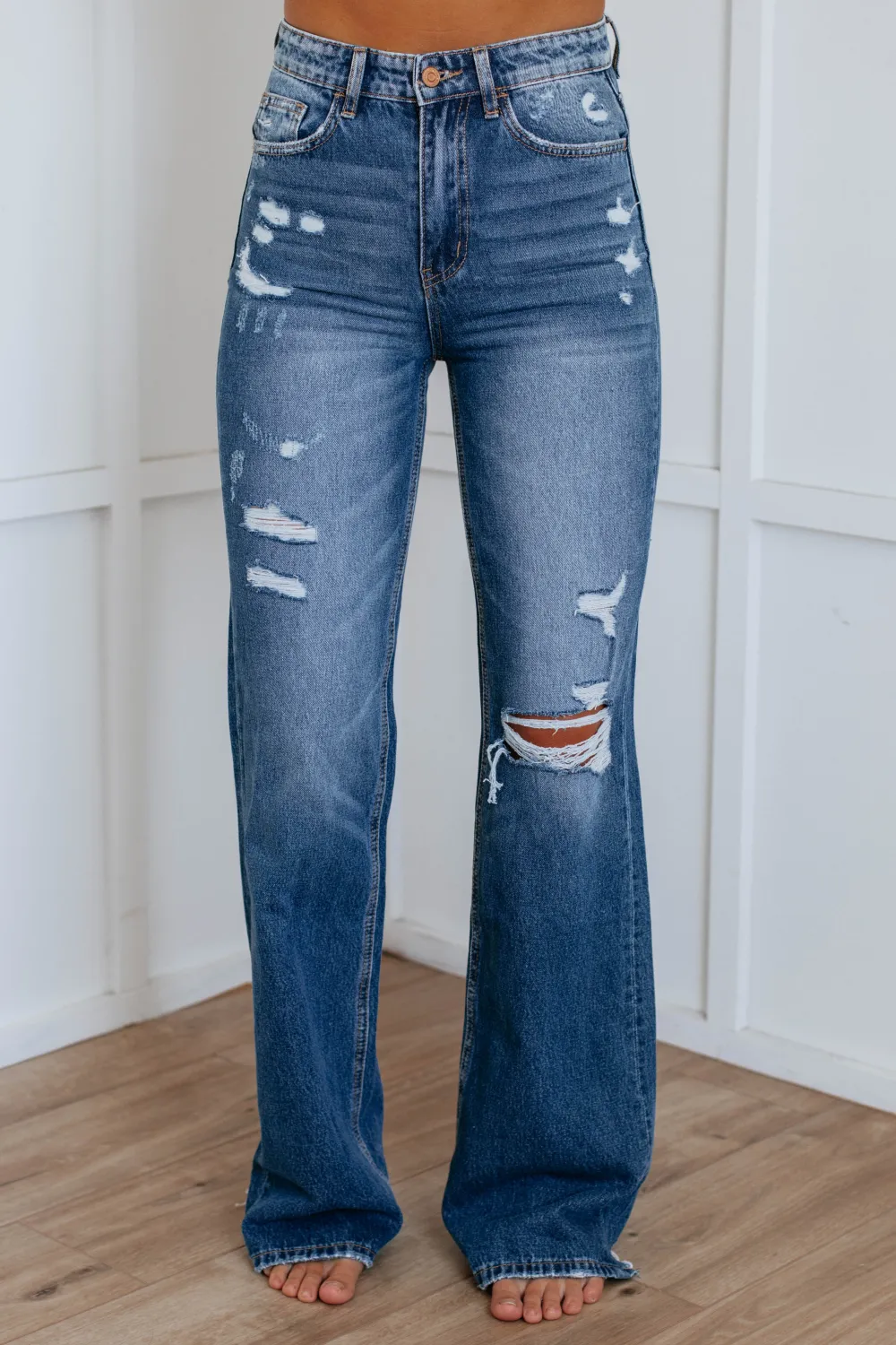 Women's High Rise Wide Leg Cotton Denim Jeans