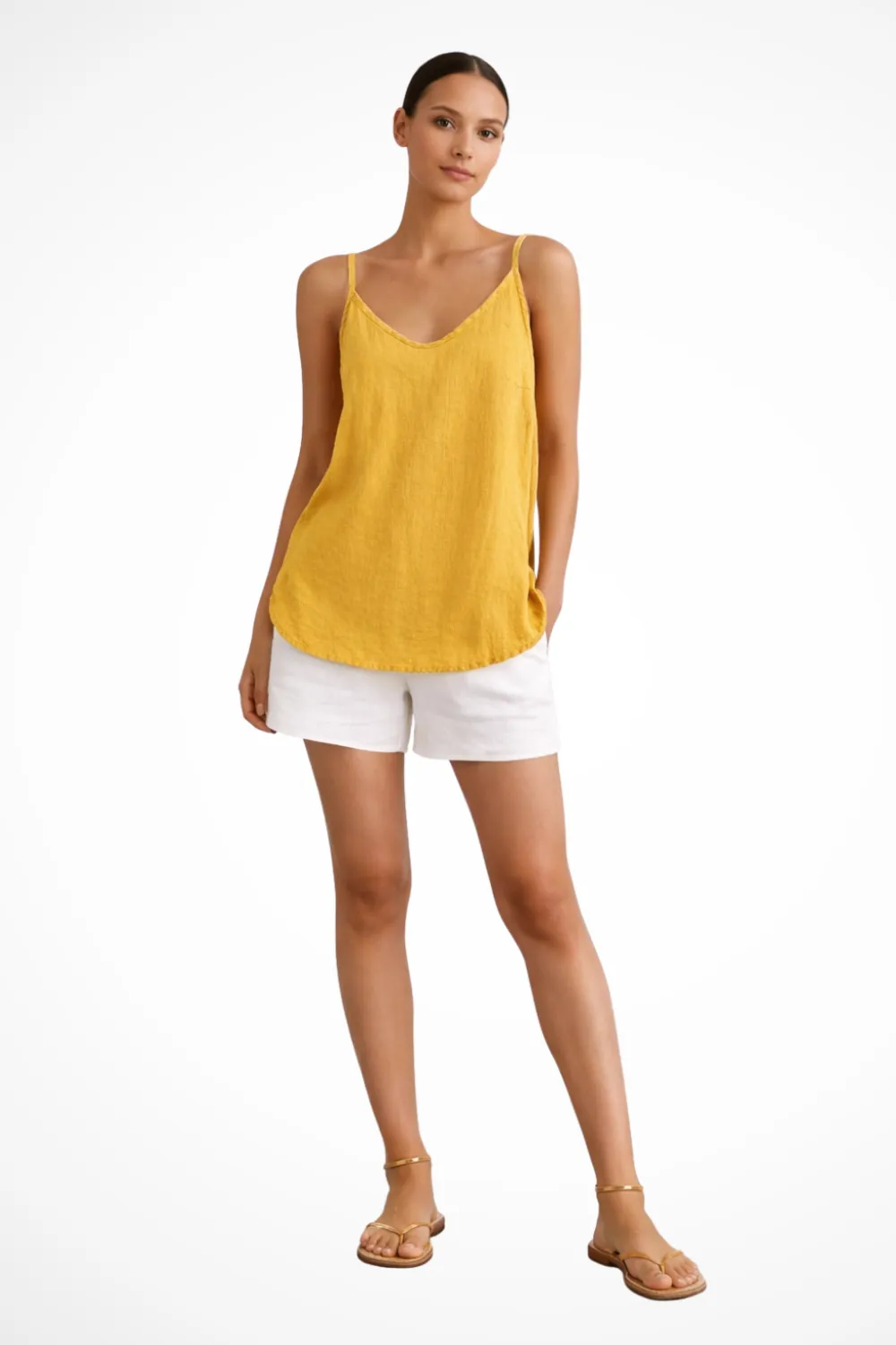  Spaghetti Strap Linen Cami Top