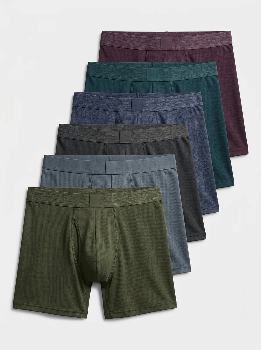 Men's Solid Performance Mesh Wide Waistband 6-Pack Boxer Briefs