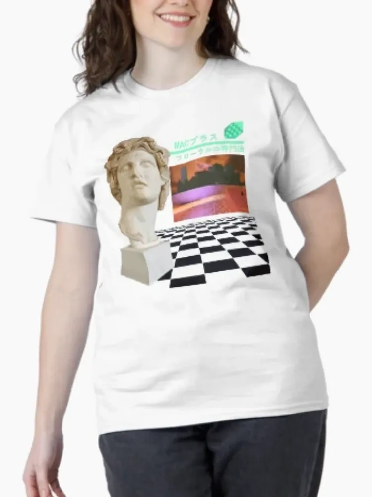 Women's Retro-Futuristic Classical Statue Print Crew Neck Short-Sleeve T-Shirt