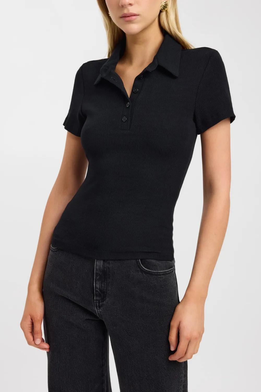 Short Sleeve Ribbed Women's Polo Top