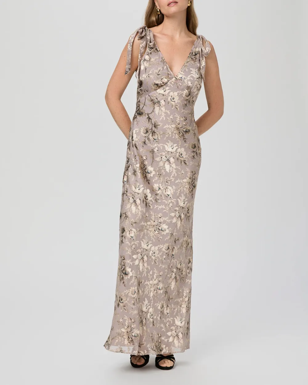 Silver Metallic Print Sleeveless Maxi Dress