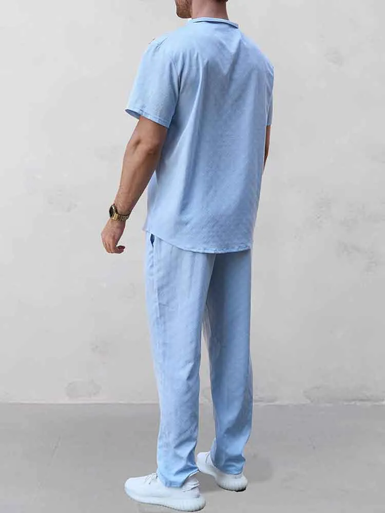 Leisure Jacquard Henley Shirt Pants Set