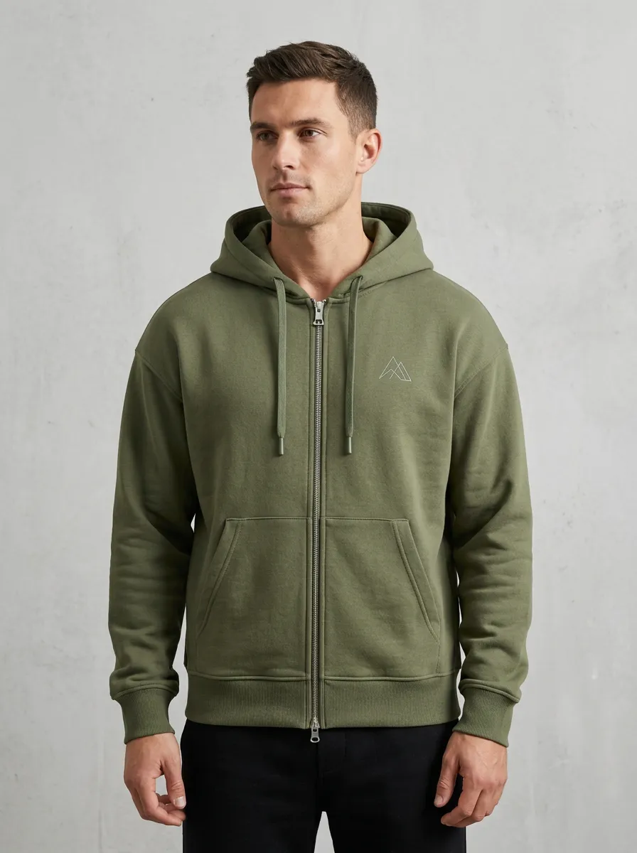 Modern Zip-Up Mountain Graphic Minimalist Detail Men's Hoodie