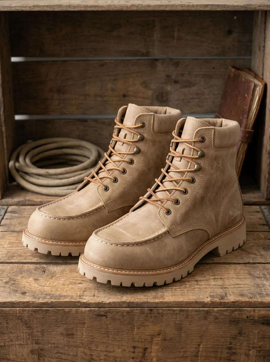 Unisex Outdoor Adventure Tan Leather Lace-up Boots