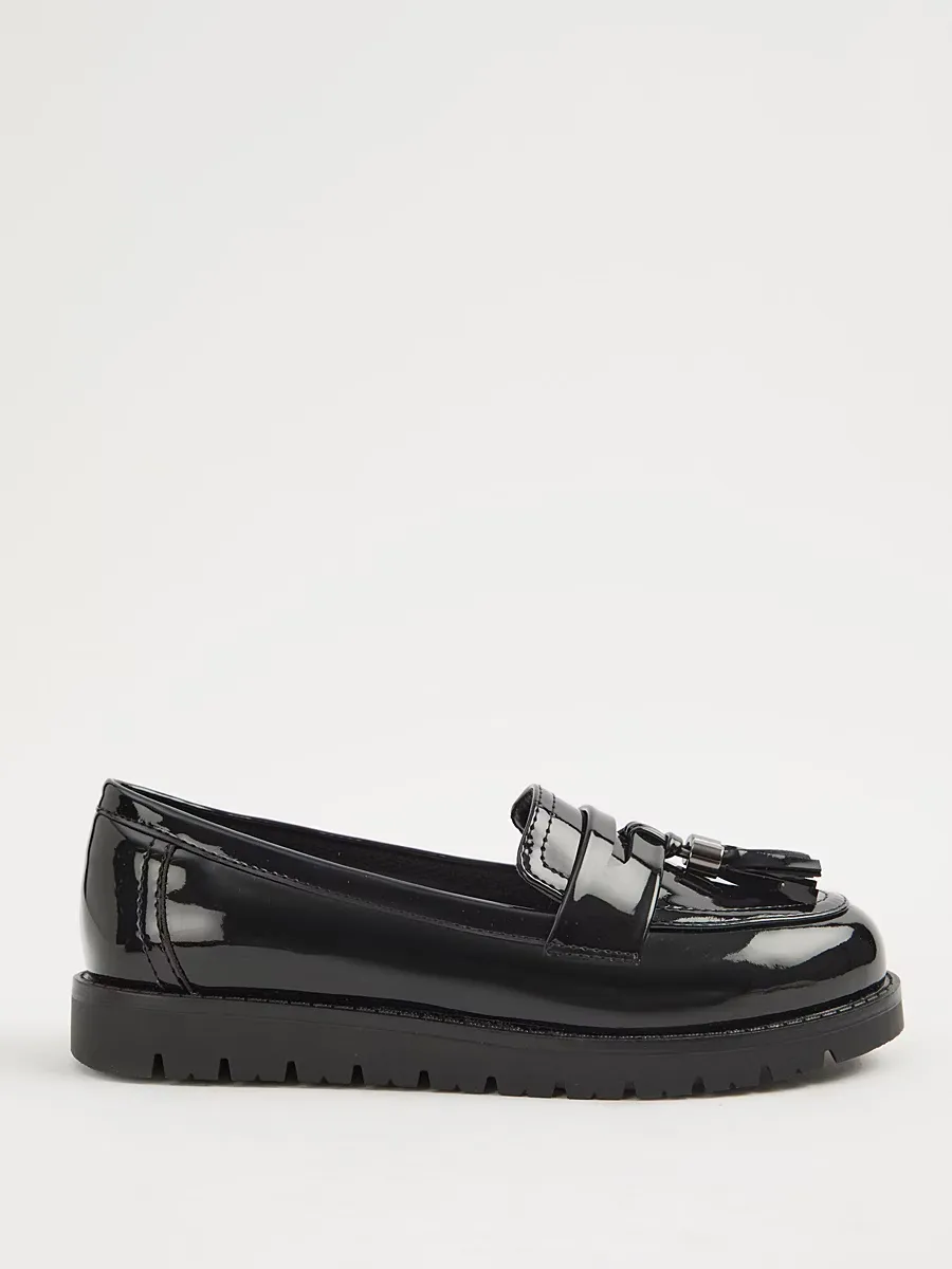 Black Patent Tassel Loafer School Shoes