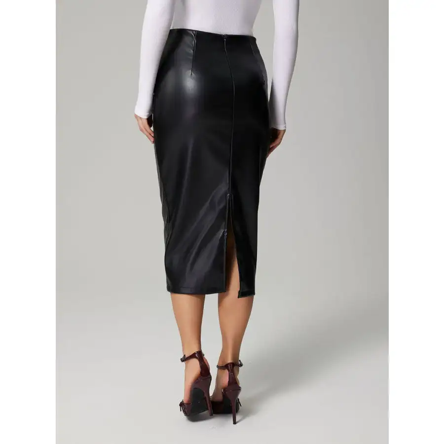 Slit Back Ruched Midi Skirt
