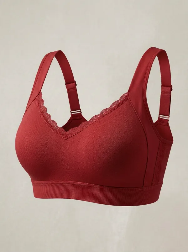Women's Full-Coverage Seamless Lace-Trim Ribbed Bra