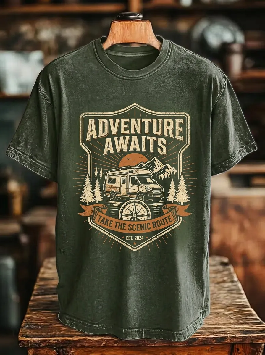 Unisex Adventure Camper Mountain Compass Printed T-shirt