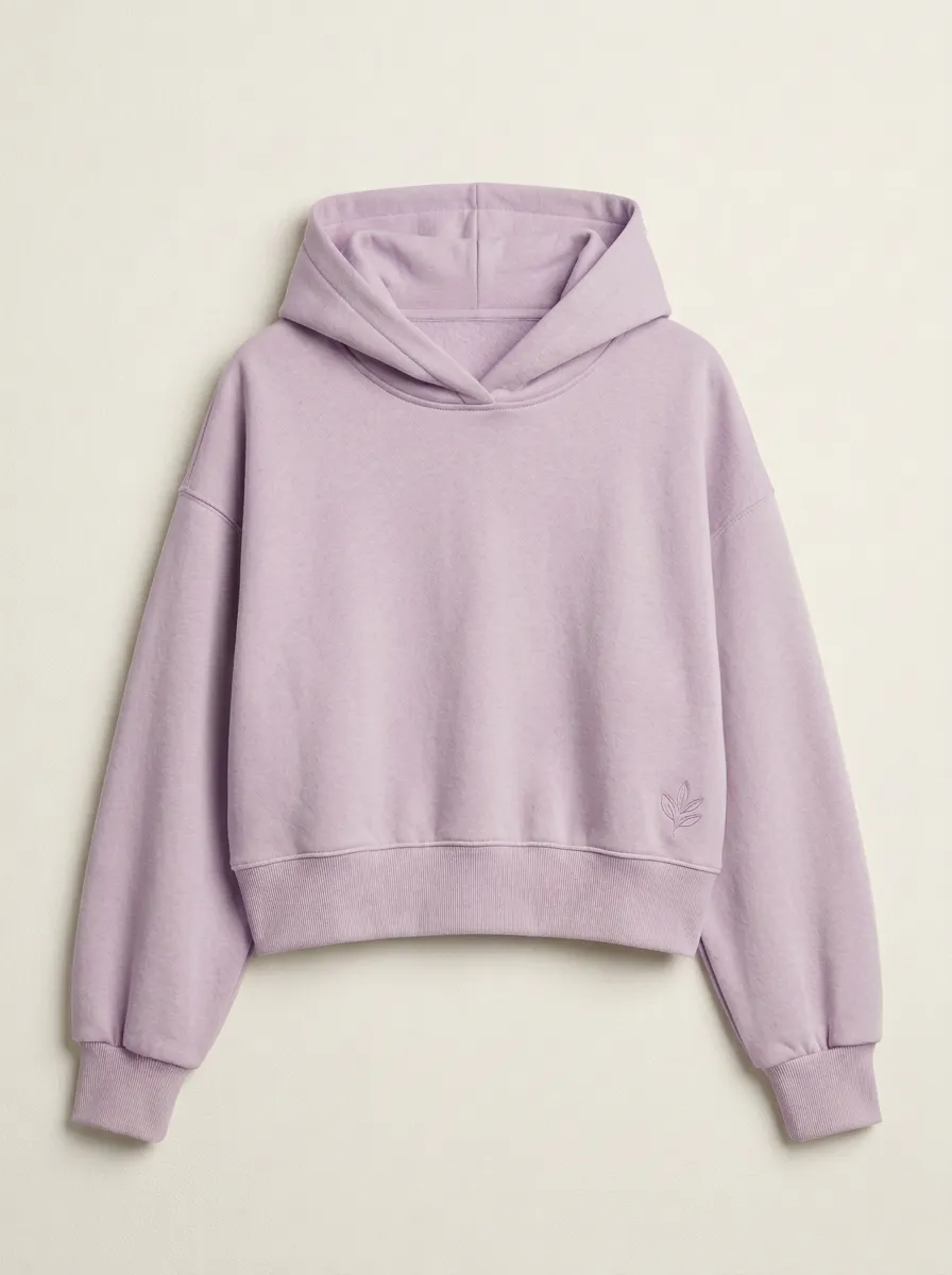 Women's Casual Minimalist Beige Leaf Embroidered Cropped Hoodie