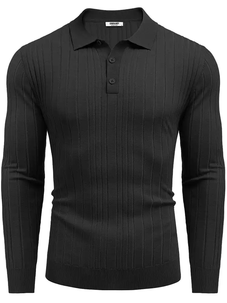 Versatile Ribbed Knit Polo Shirts Sweater