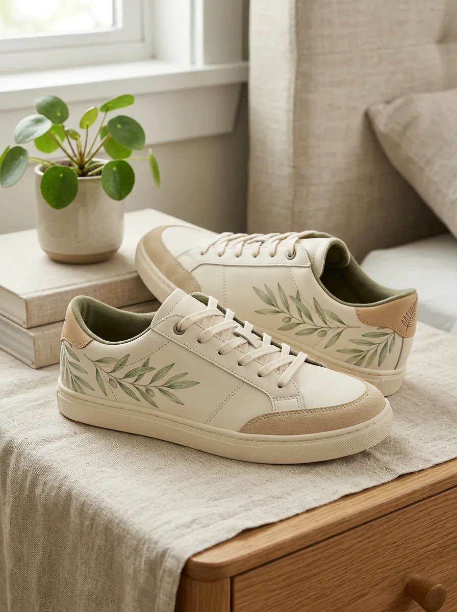 Women's Botanical Olive Branch Printed Sneakers