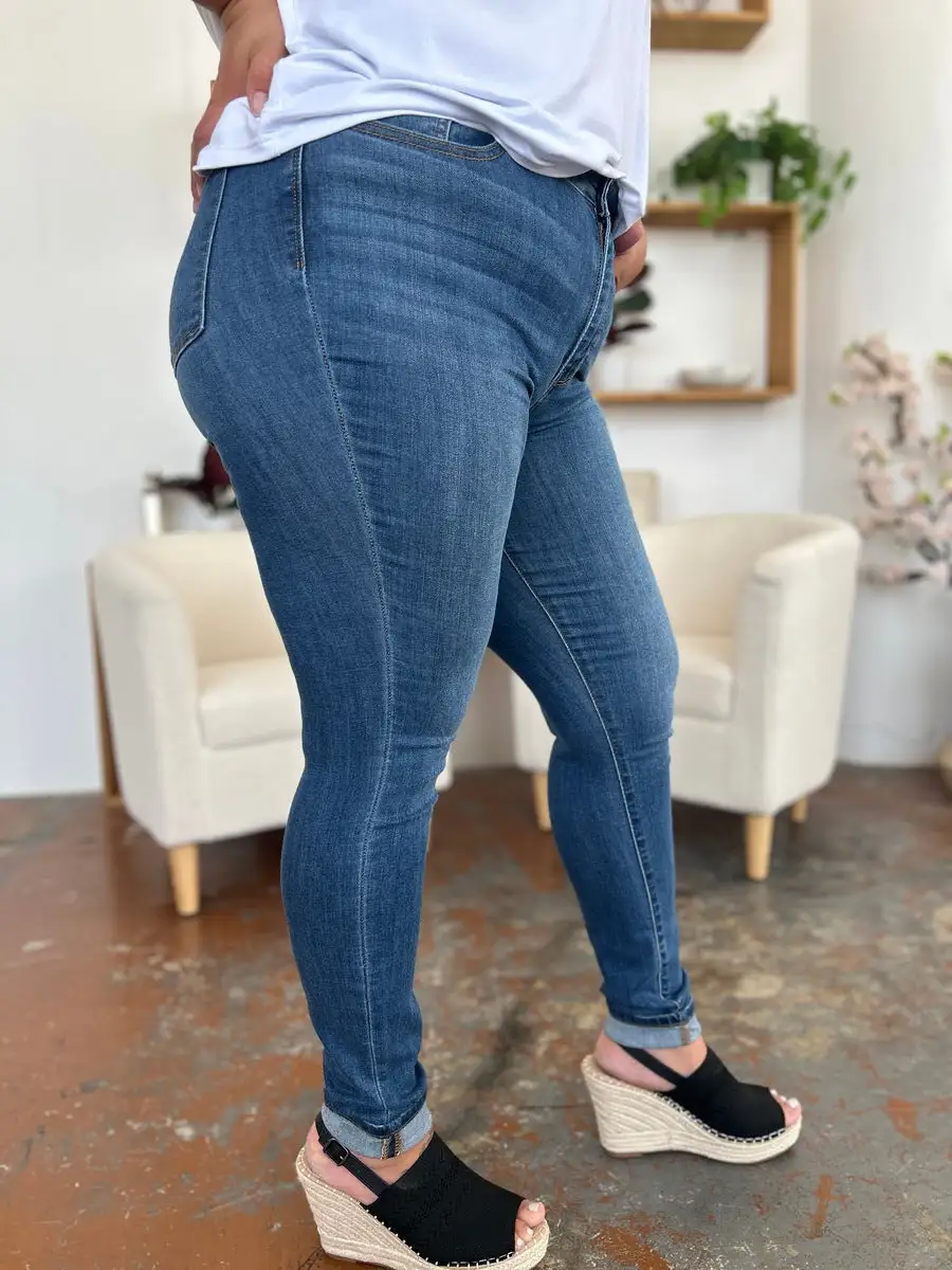 Cuffed Hem Skinny Denim Jeans