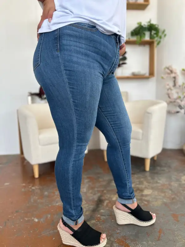 Cuffed Hem Skinny Denim Jeans
