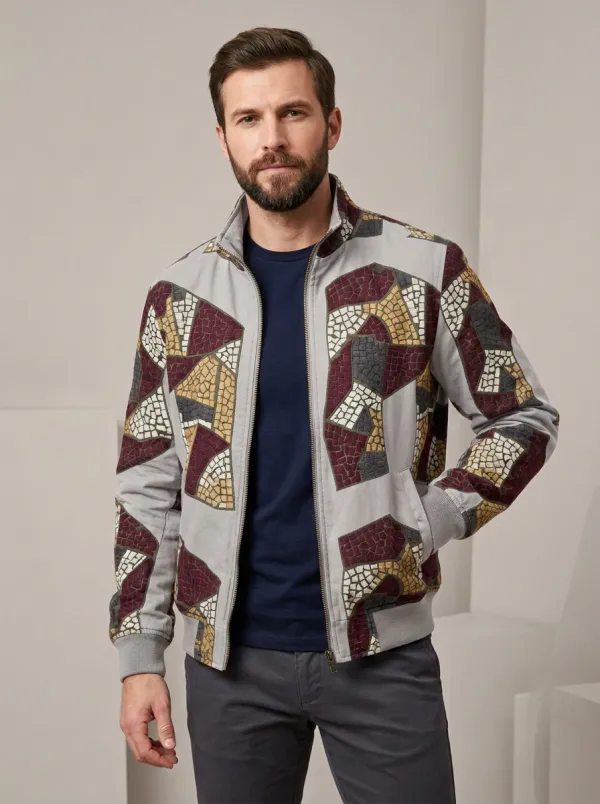 Men's Geometric Mosaic Pattern Printed Jacket