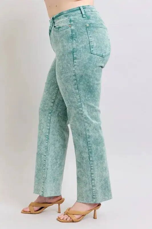 High Waist Garment Dyed Raw Hem Denim Jeans