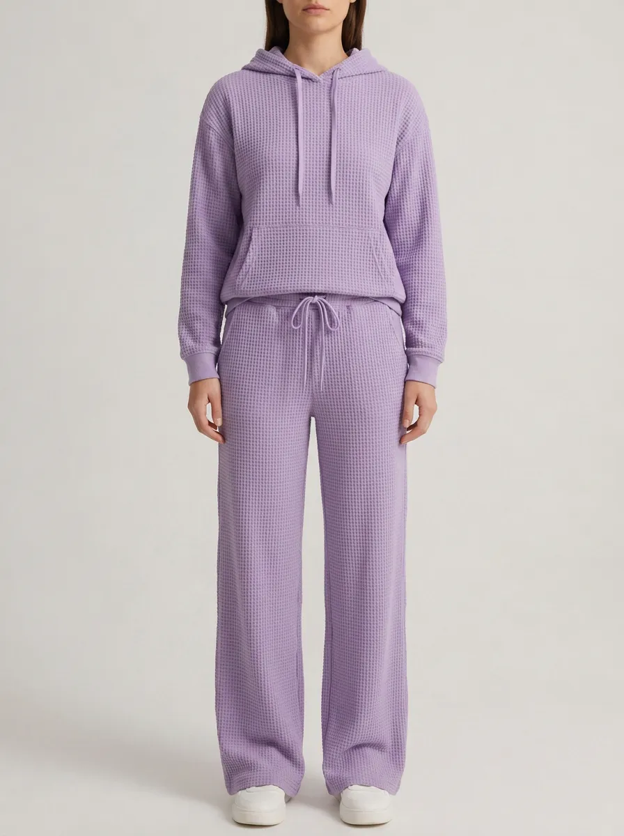 Unisex Lavender Waffle Knit Pullover Hoodie